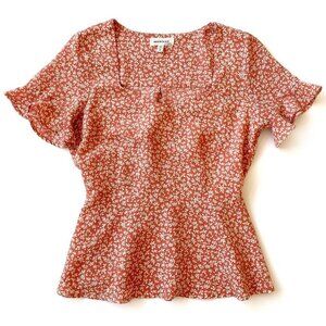 Monteau Womens Short Sleeve Floral Peplum Top Size S